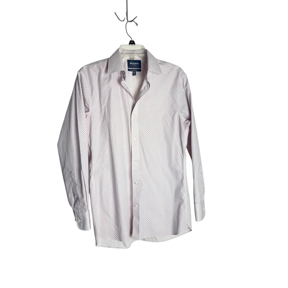 Bonobos Men Size 15.5 33 Super Slim Fit White Red Polka Micro Dot Dress Shirt